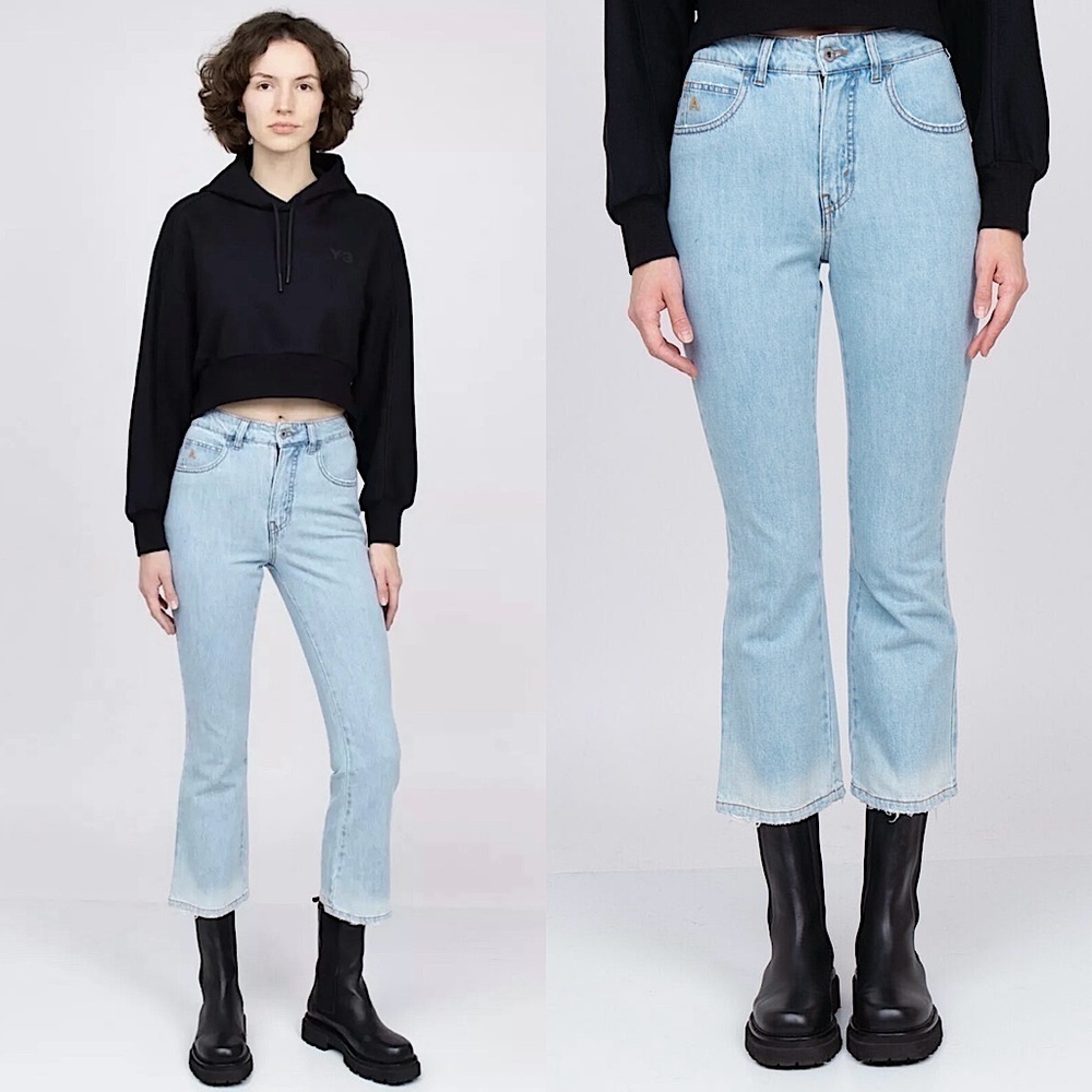 ATTICO 90s High Rise Distress‎ Denim Ankle Crop Fray Hem Bootcut Flare Jeans 28